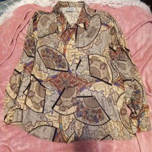 Vintage The Villager Long-sleeve Button-up Shirt Mapping Design Pattern XL
